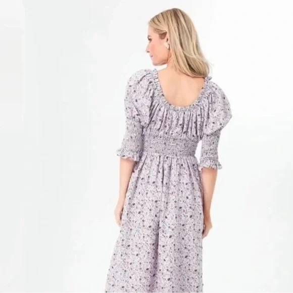 Tuckernuck Hyacinth House Smocked Ruched Cali Floral Midi Dress in Lavender M - Picture 4 of 16